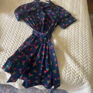 Navy Blue Strawberry Print Kaye Spade Dress